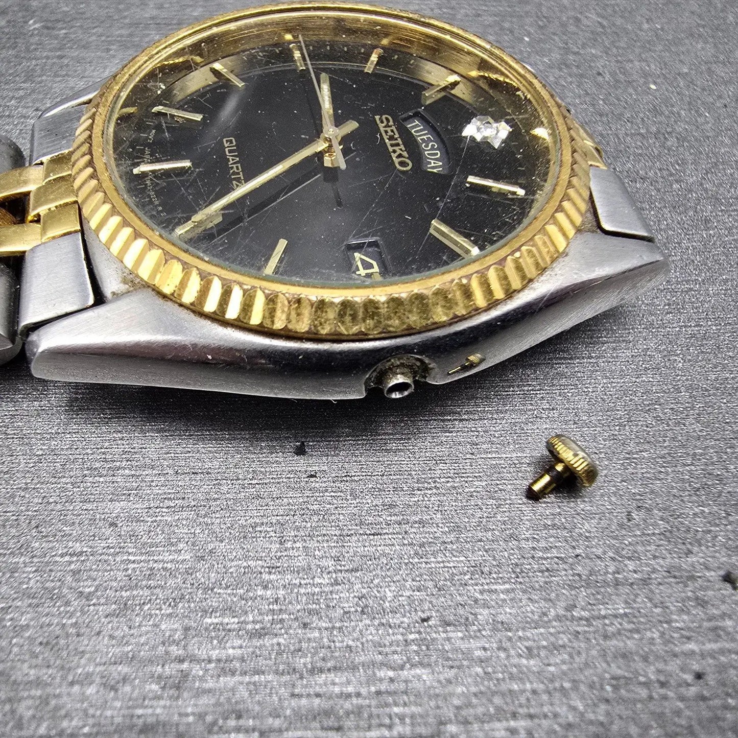 Seiko President Watch Men 36mm Black Dial Two Tone Daydate 7n43-8111 PARTS VTG12