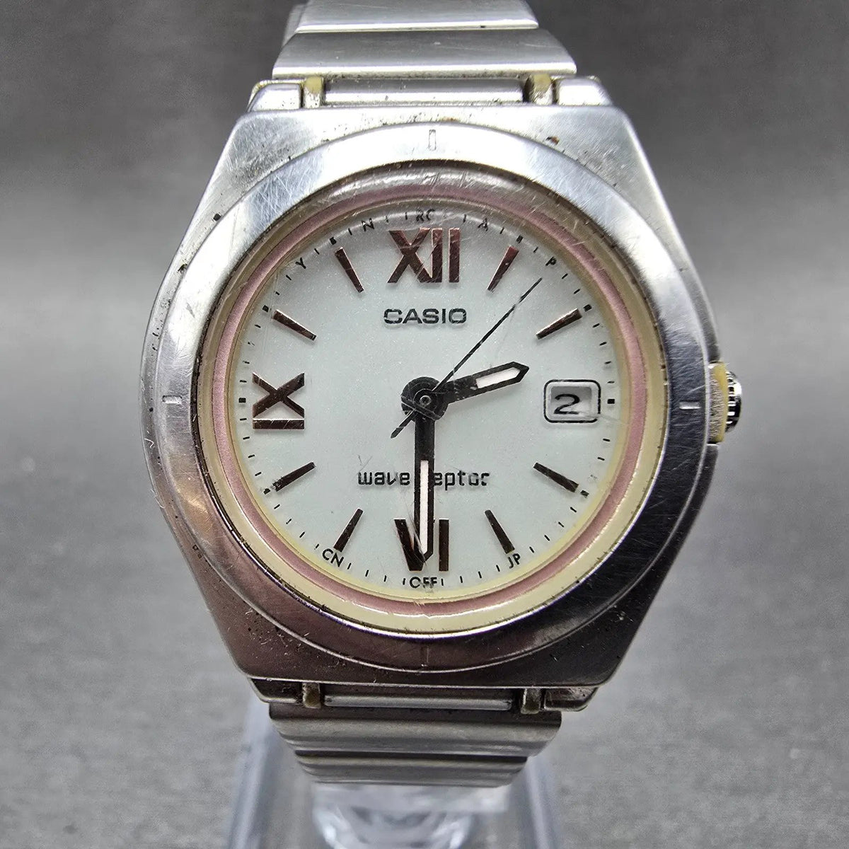 Casio Waveceptor Watch Women 28mm White Dial Silver Tone Date LWQ-10 Works JP0
