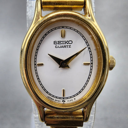 Seiko Watch Women 17mm White Dial Gold Tone Oval 2p205h20 New Battery VTG1