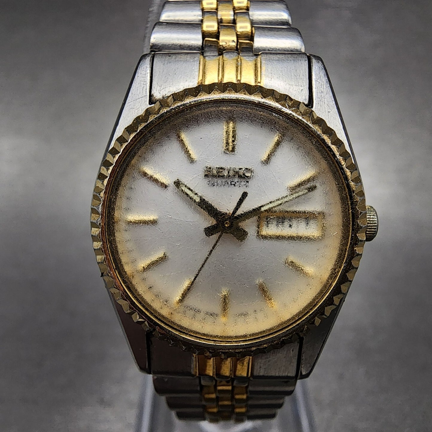 Seiko Watch Women 24mm White Dial Two Tone Daydate Round 7n830049 New Battery J1