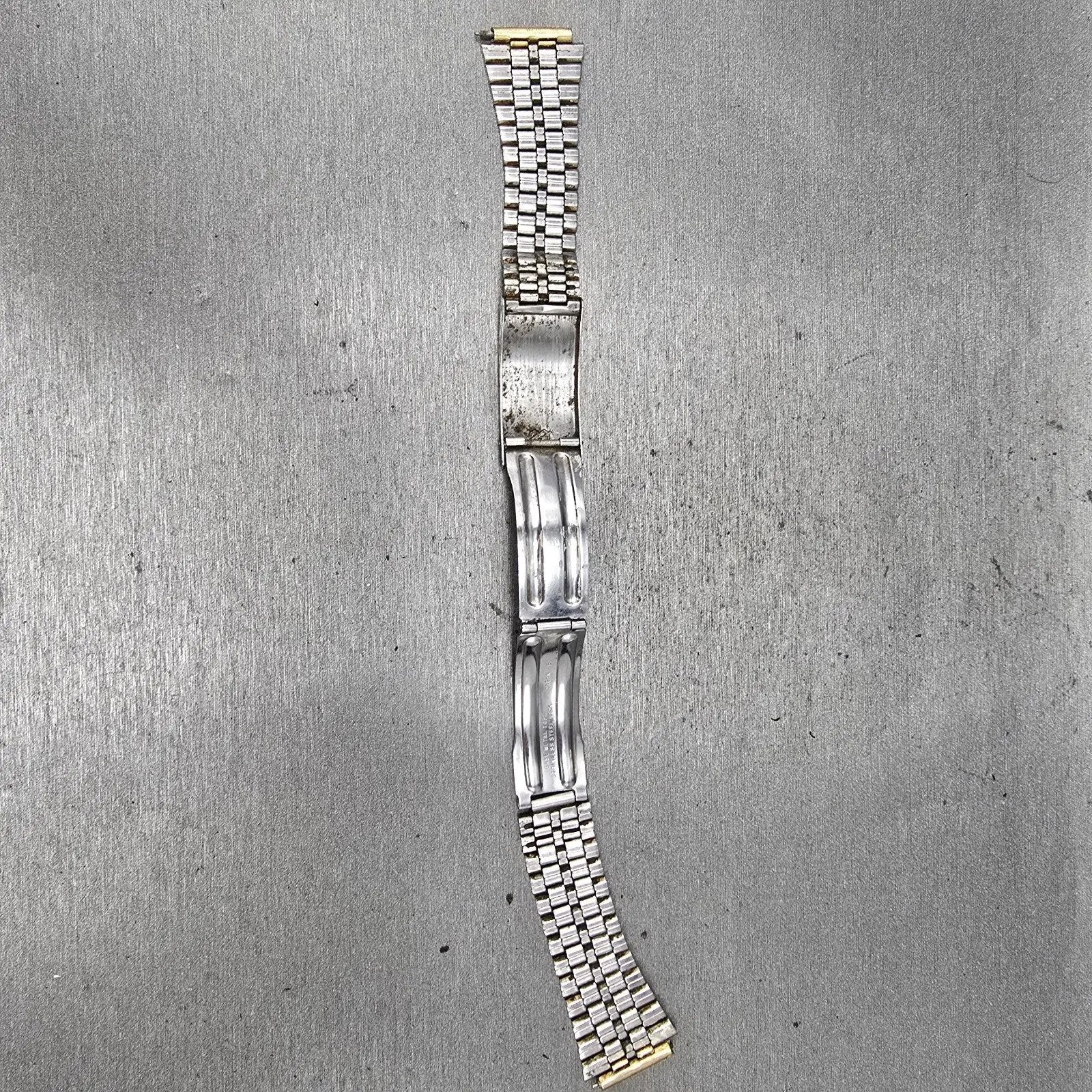 Seiko SQ Bracelet 17mm Stainless Steel Two Tone Tri Folding Clasp VTG Japan B2748