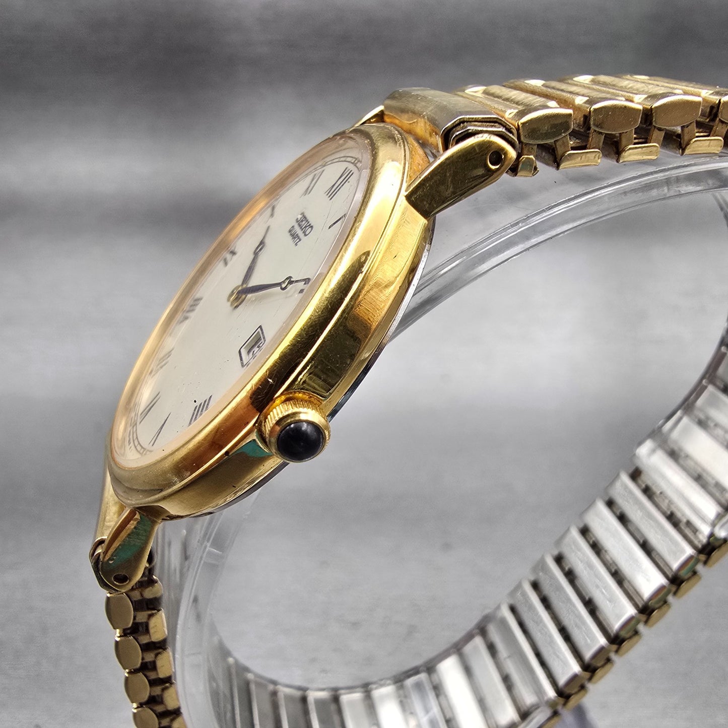 Seiko Watch Men 34mm Cream Dial Gold Tone Date Round 7N29-8A09 New Battery VTG2