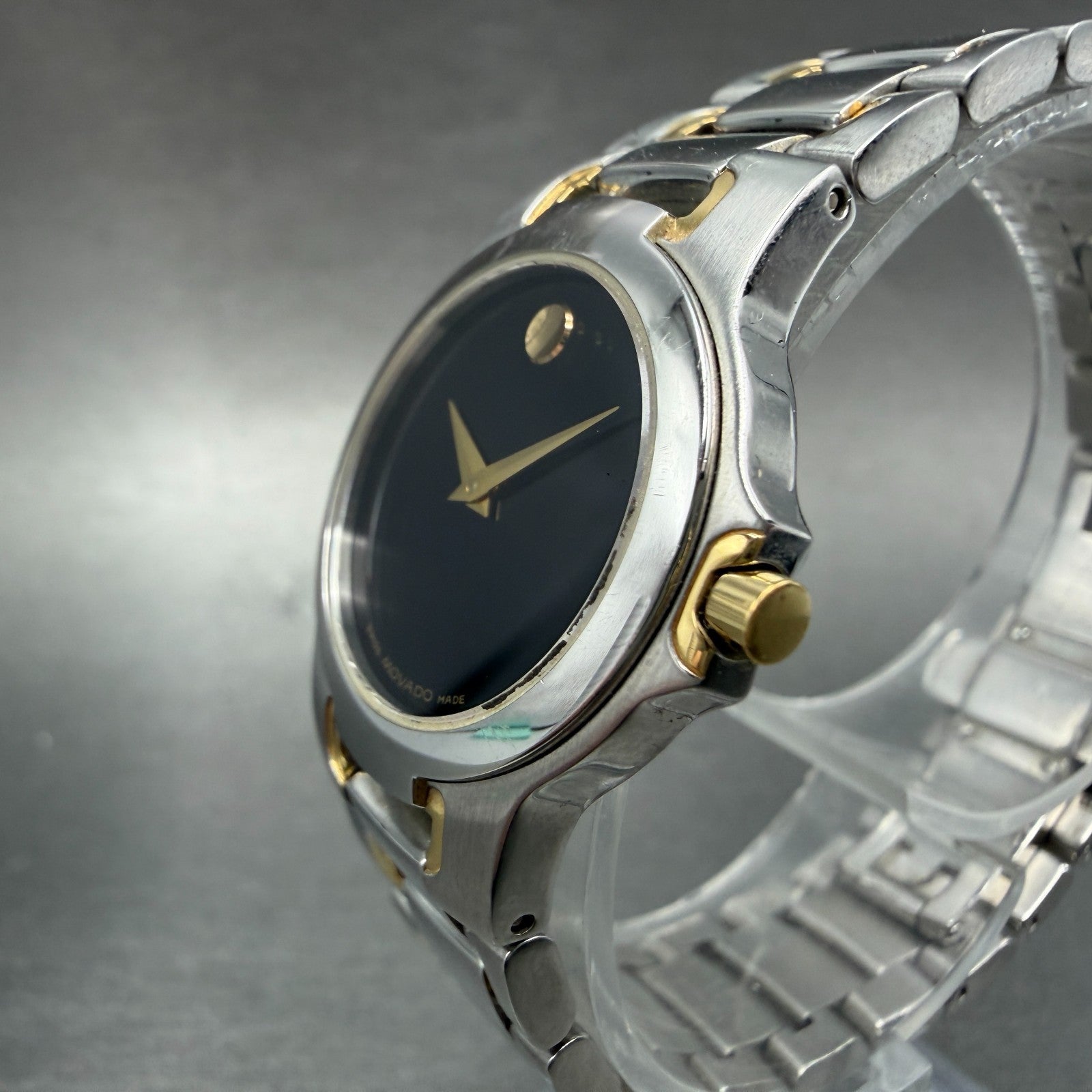 Movado Meza Watch Women 26mm Black Dial Two Tone Round 81 A1 1851 New Battery2