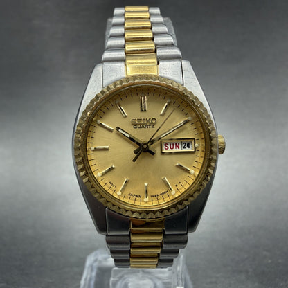 Seiko Watch Women 24mm Gold Dial Two Tone Daydate Round 7n83-0041 New Battery 590
