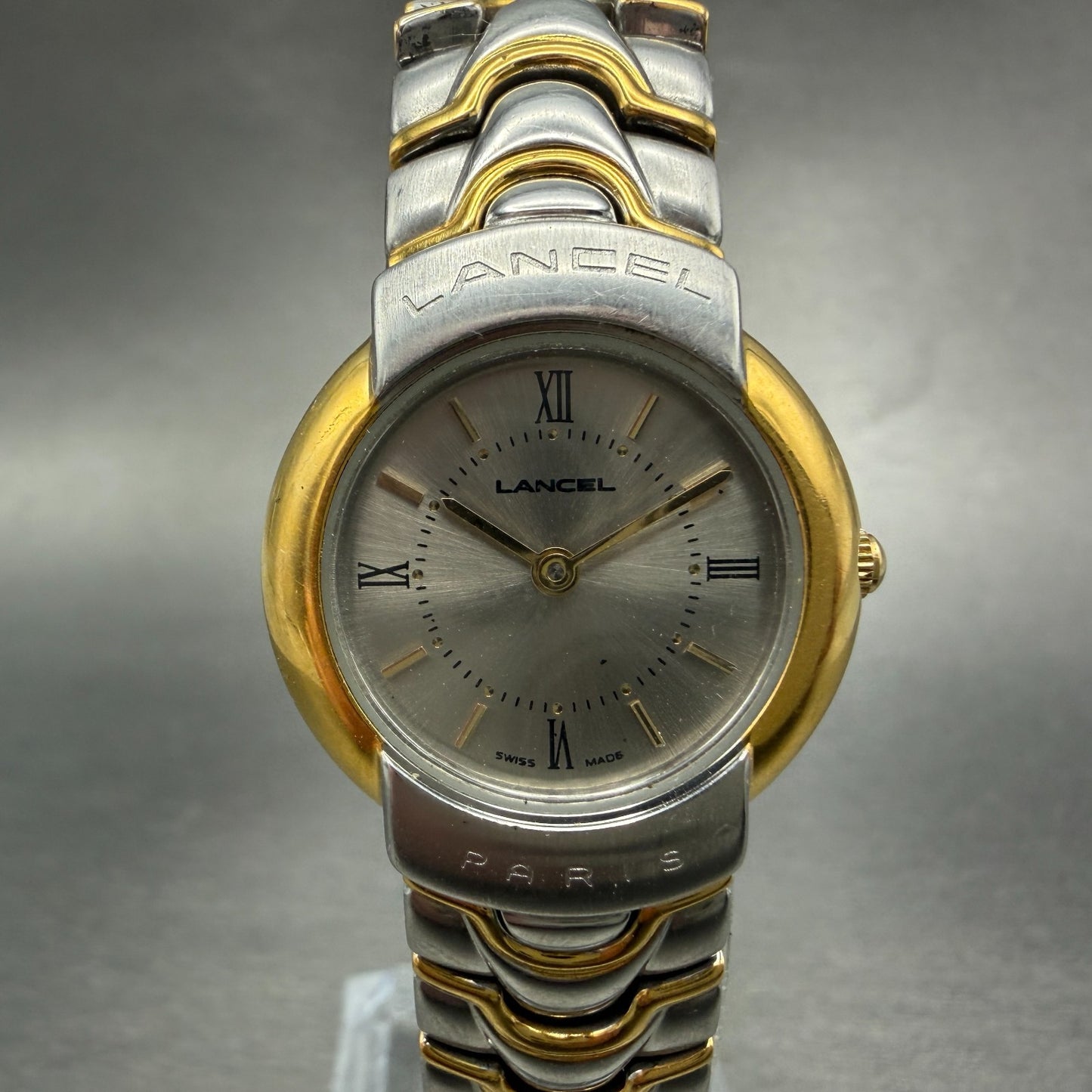 Lancel Watch Women 25mm Silver Dial Two Tone Round New Battery Vintage Bracelet0