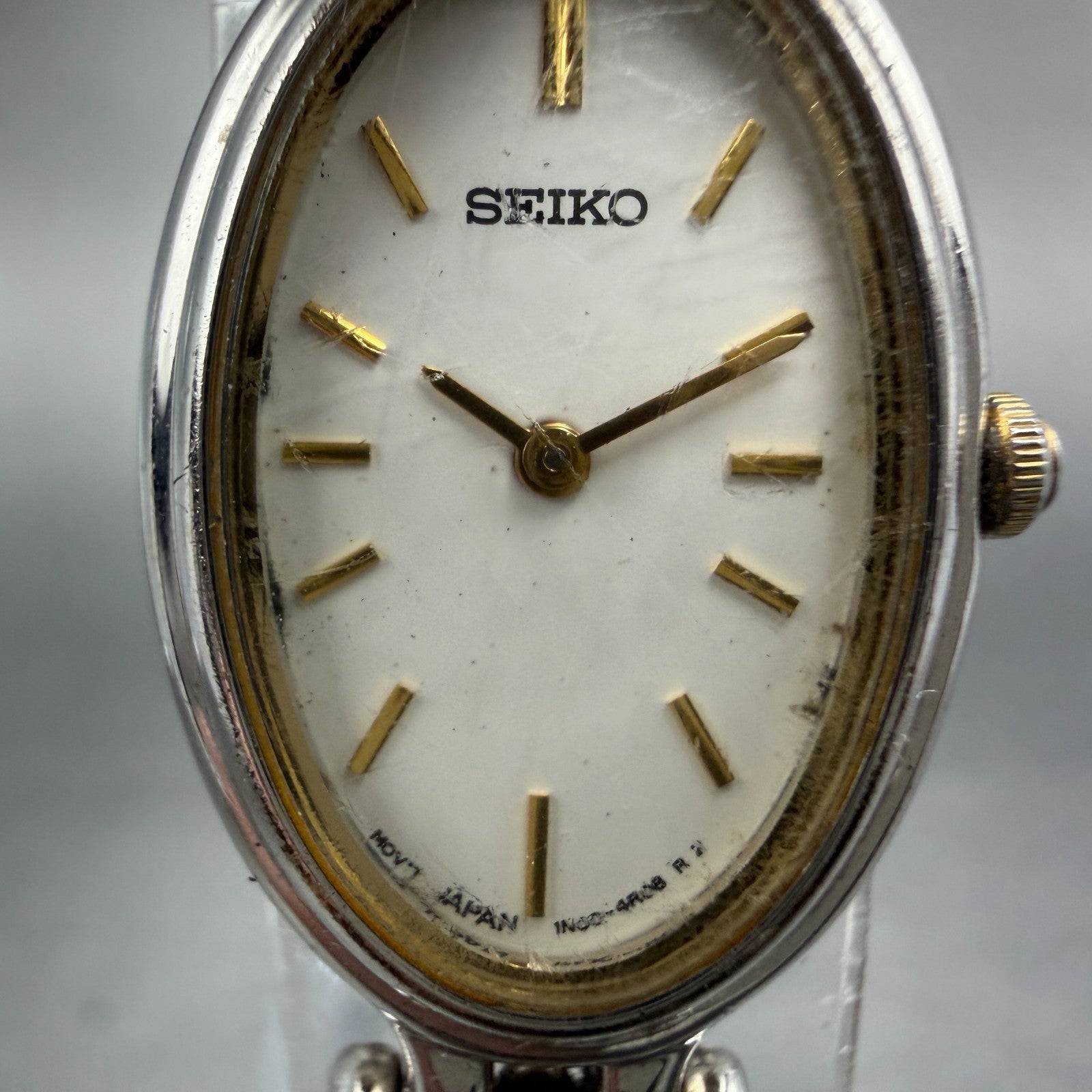 Seiko Watch Women 18mm White Dial Two Tone Oval 1N00-6G49 New Battery Vintage1