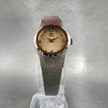 Seiko Watch Women 20mm Champagne Dial Silver Tone Diamond Markers New Battery4