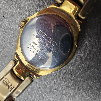 Seiko Watch Women 21mm MOP Dial Two Tone Gemmed Round 1N00-0FC0 New Battery VTG10