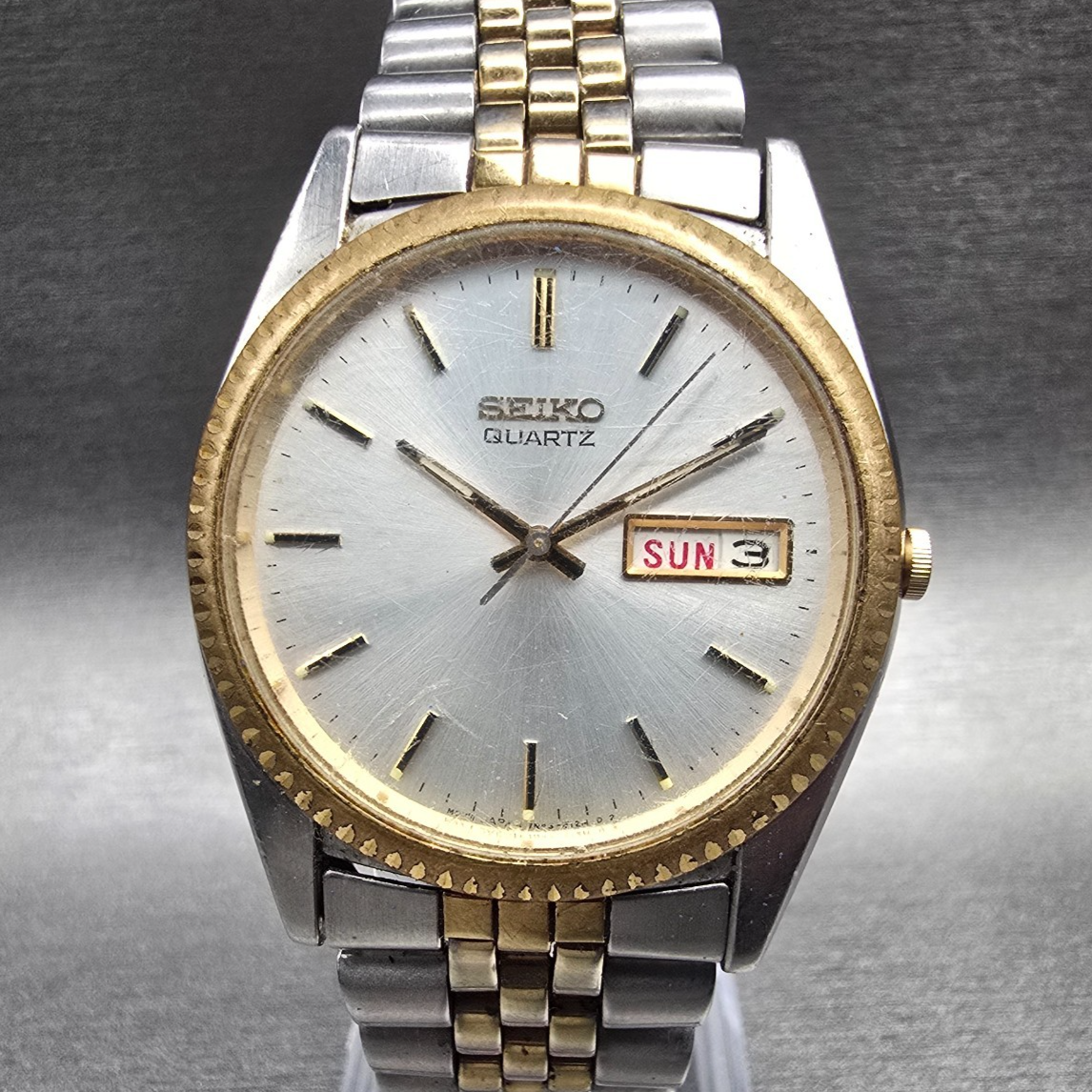 Seiko President Watch Men 36mm Silver Dial Two Tone Daydate 7N43-8111 New Bat Kp0