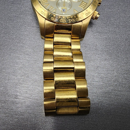 Michael Kors Layton Watch Men 44mm Champange Dial Gold Tone Date Round READ!!!!!7