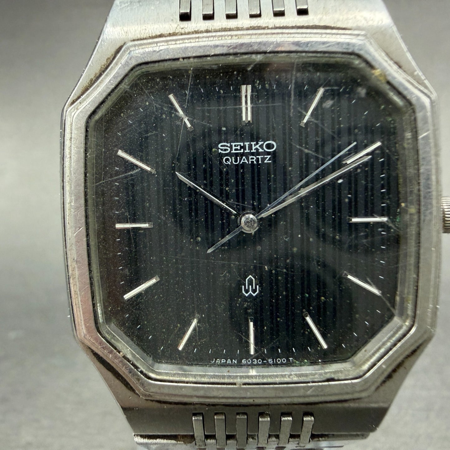 Seiko Tank Watch Men 31mm Blue Dial Silver Tone Octagon 6030-5080 New Battery1