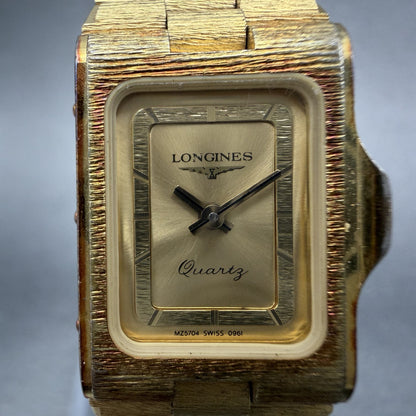 Longines Tank Watch Women 17mm Gold Dial Gold Tone Rectangle New Battery ABCD1