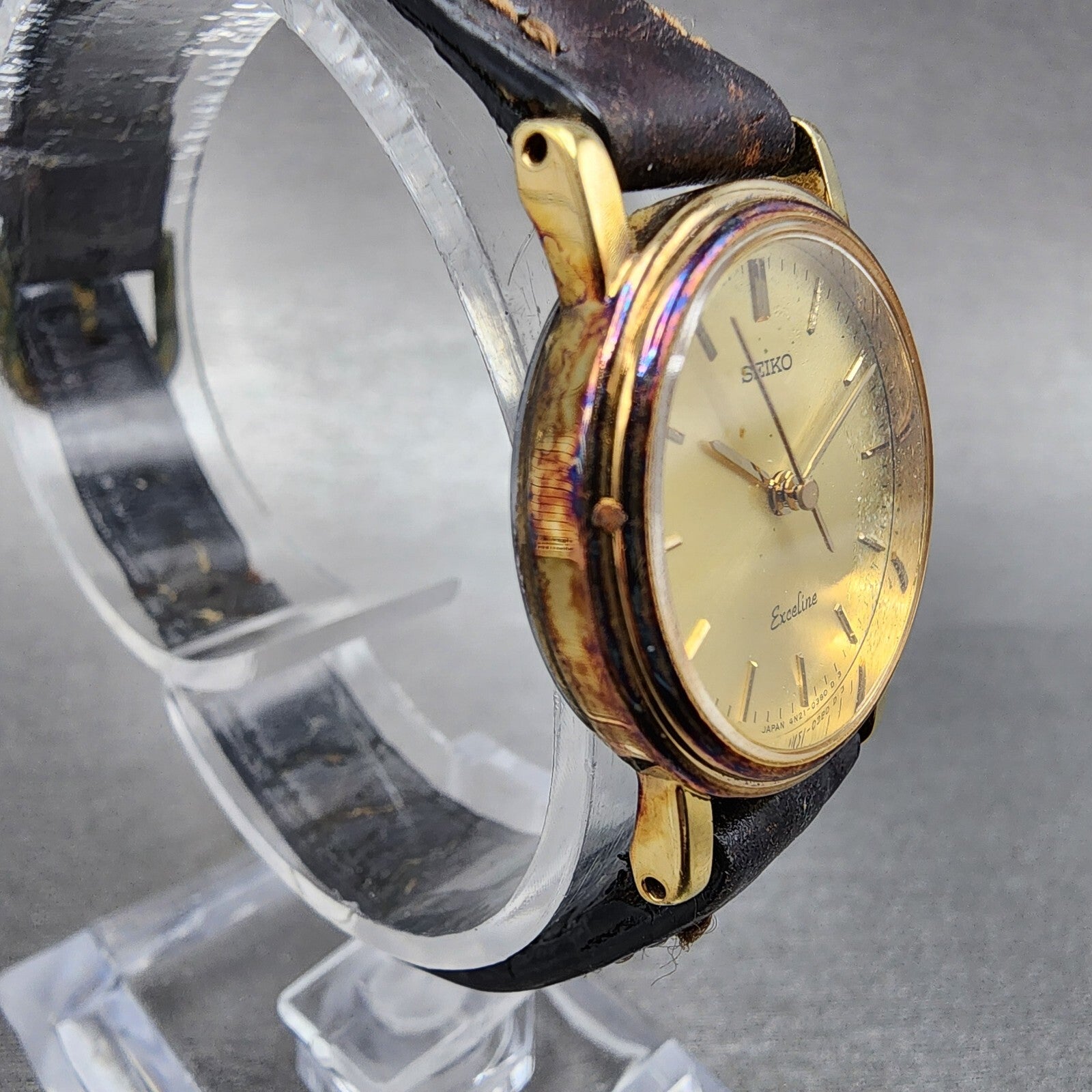 Seiko Exceline Watch Women 23mm Champagne Dial Gold Tone 4n210180 New Bat READ!4