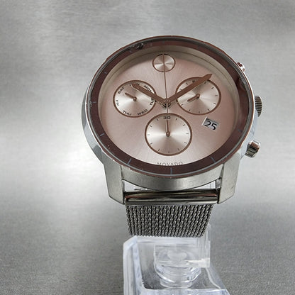 Movado Bold Chronograph Watch Men 44mm Silver Dial Steel Daydate Round New batt
