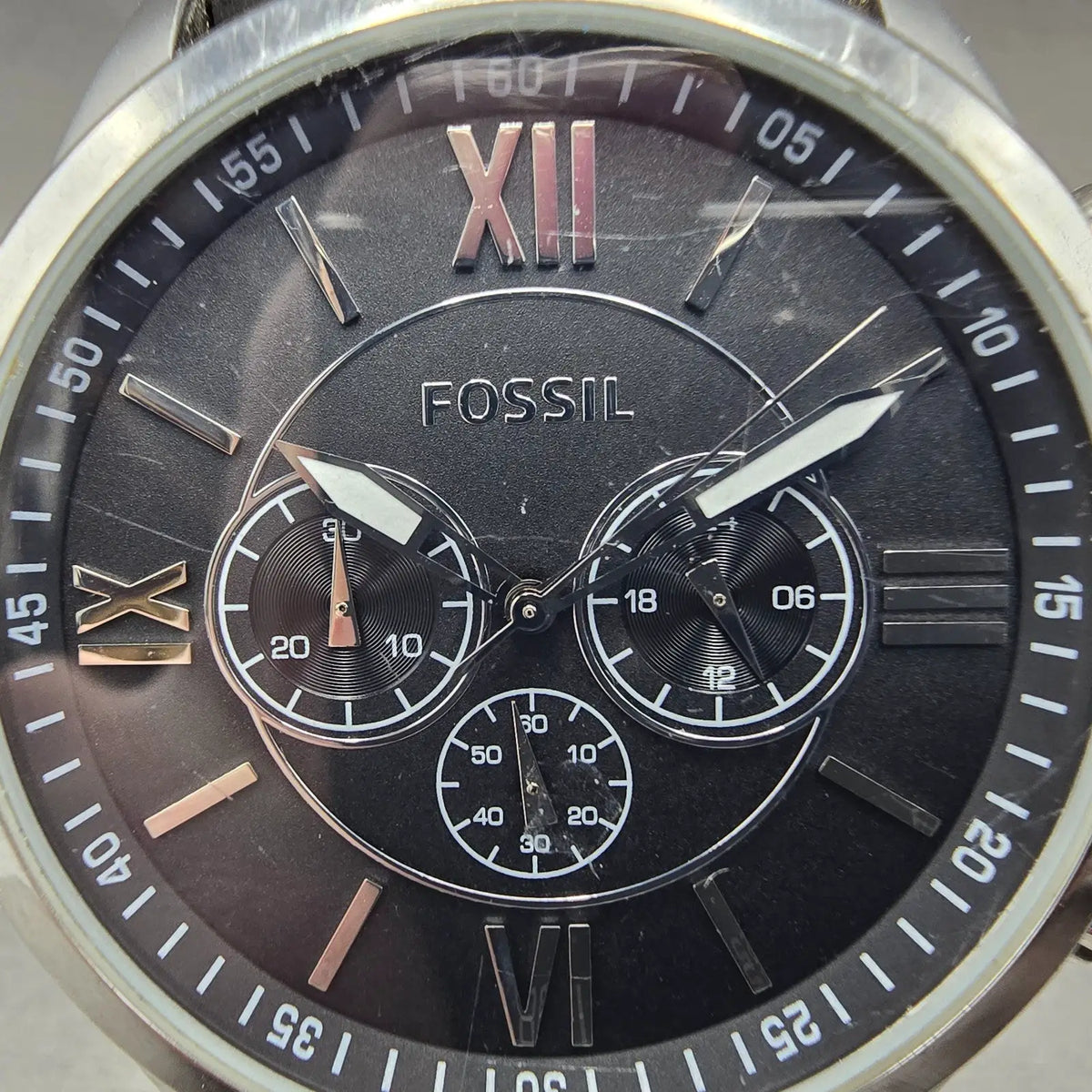 Fossil Flynn Chronograph Watch Men 48mm Black Dial Steel Round BQ-1130 New Batt1