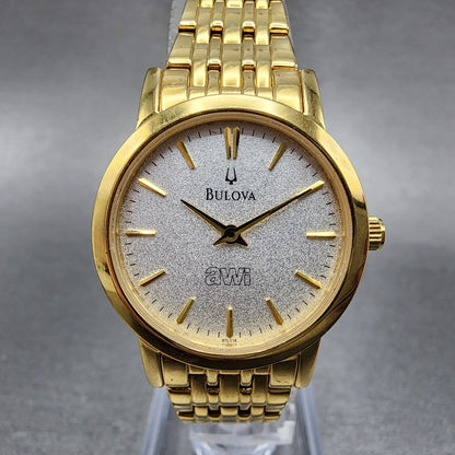 Bulova Watch Women 27mm Silver Dial Gold Tone Round 97L116 New Battery0