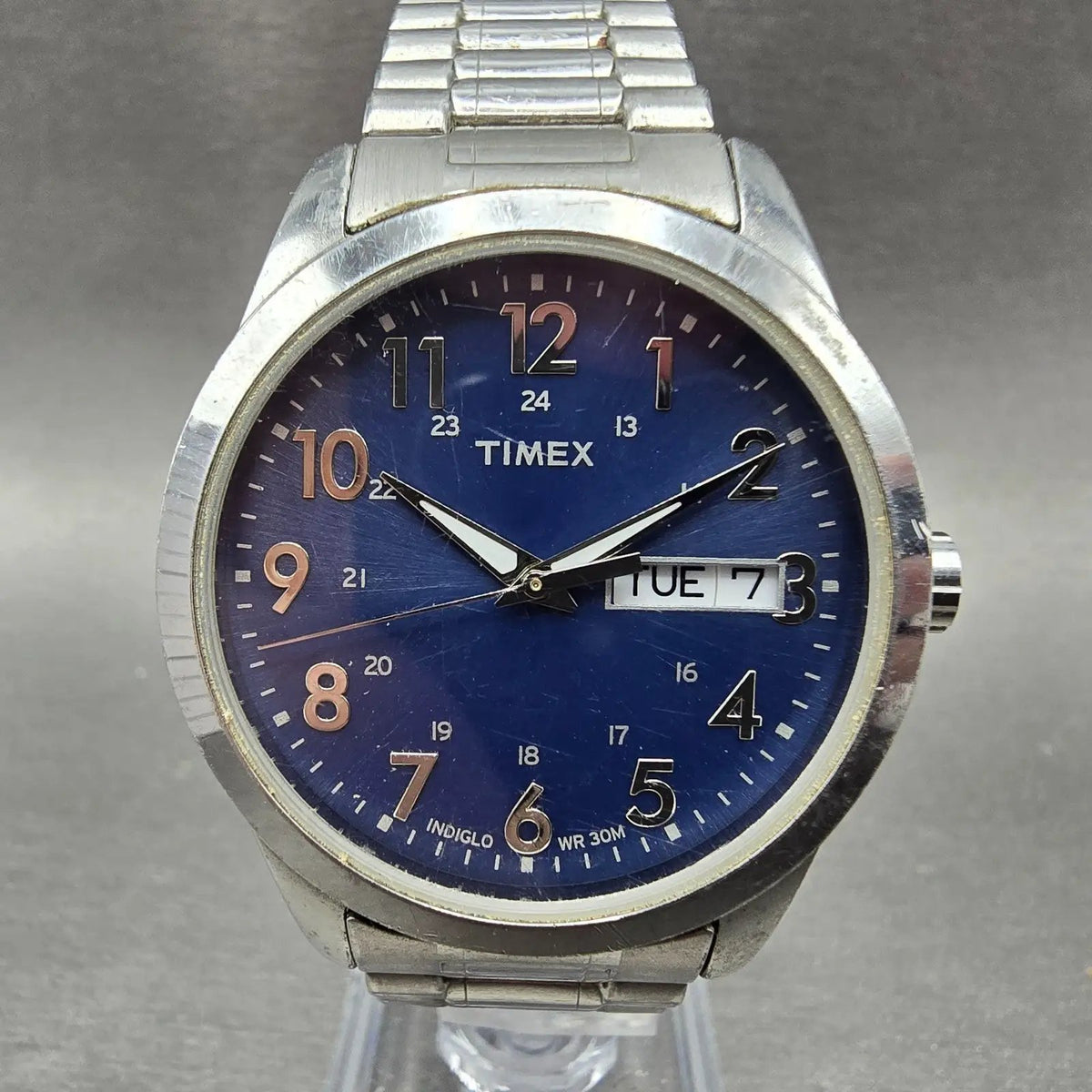Timex South Street Watch Men 36mm Blue Dial Silver Tone Daydate T2M933 New Batt0