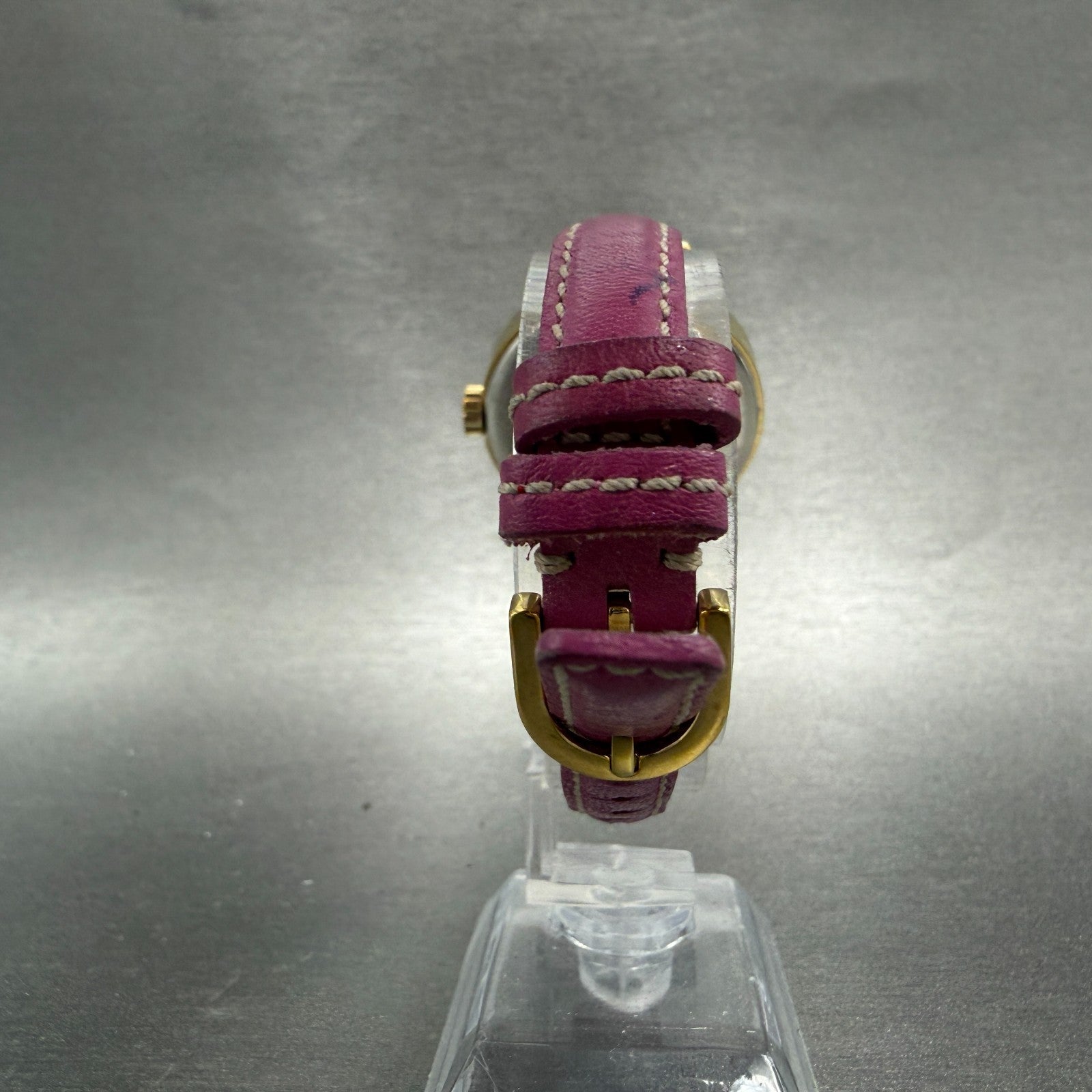 Coach Watch Women 33mm Gold Dial Gold Tone Round Pink Band New Battery6