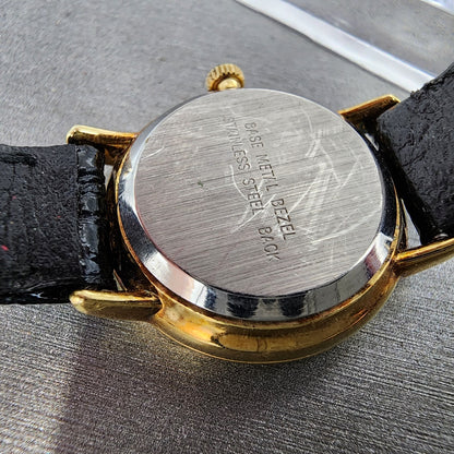 Benrus Watch Women 24mm Black Dial Gold Tone Round Diamond Accents New Battery9