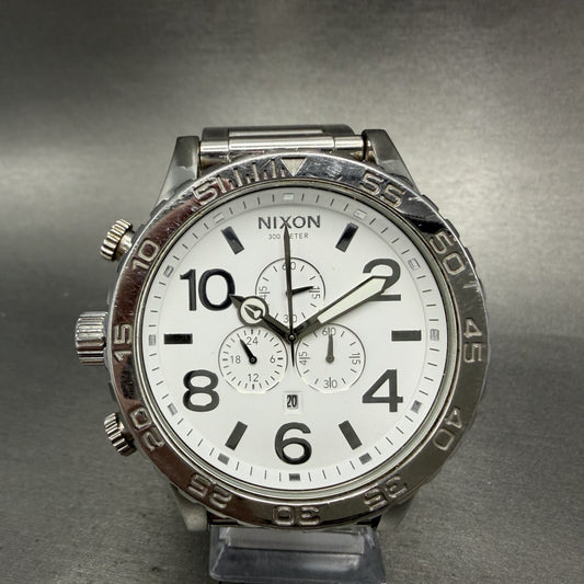 Nixon 51-30 Chrono Watch Men 51mm White Dial Steel Round Bracelet Date NewBat BC0