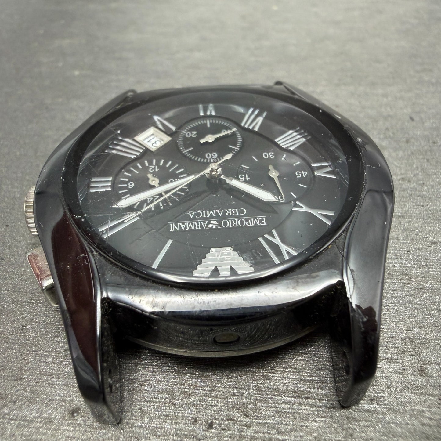 Emporio Armani Ceramica Watch Men 42mm Black Dial White Ceramic Date CRACK Works3