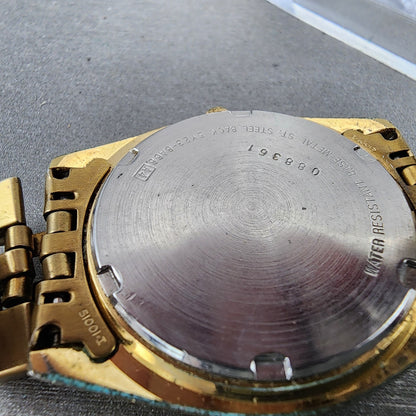 Seiko SQ Watch 37mm Men Gold Dial Gold Tone Daydate Round 5y238a68 New Battery9
