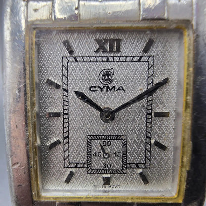 Cyma Tank Watch Men 25mm Silver Dial Steel Small Seconds 729 Rectangle PARTS2