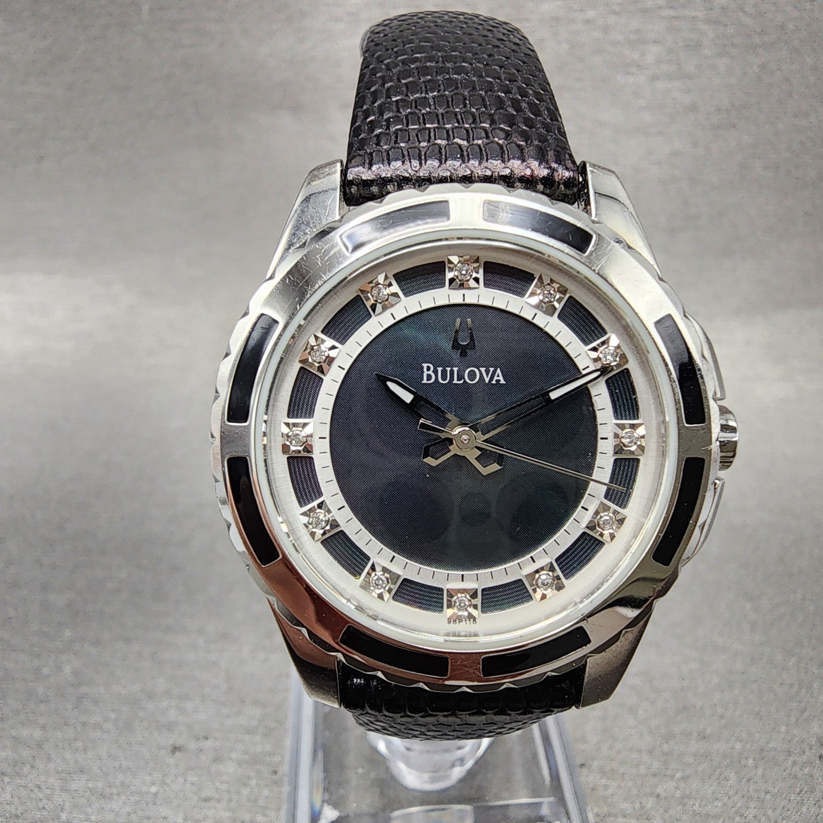 Bulova Watch Women 32mm MOP Dial Silver Tone Round 98P118 New Battery0