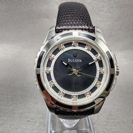 Bulova Watch Women 32mm MOP Dial Silver Tone Round 98P118 New Battery0