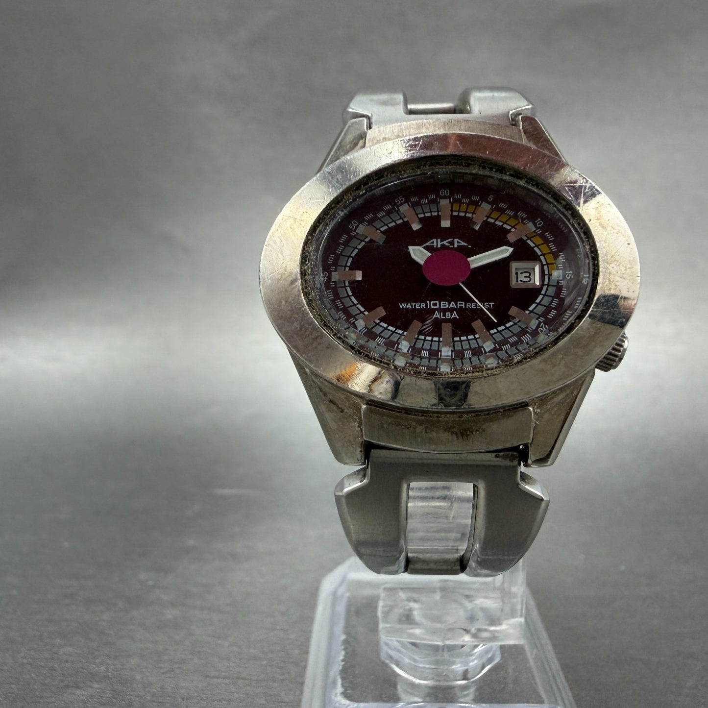Seiko ALBA AKA Watch Women 33mm Red Dial Silver Tone Date V782-5A40 New Battery5