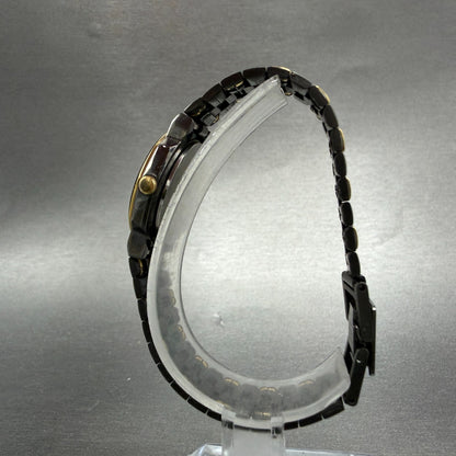 Seiko Watch Women 23mm Black Dial Black & Gold Tone 2P20-0200 New Battery VTG6