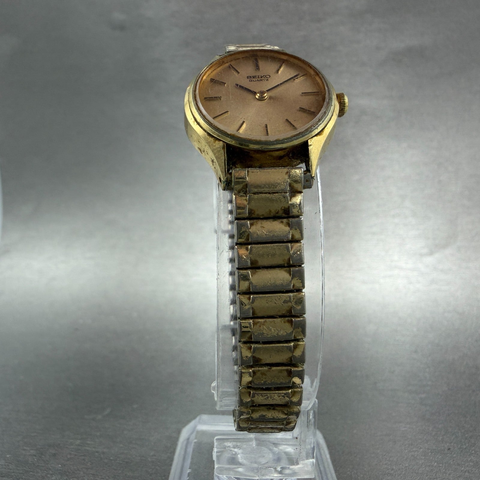Seiko Watch Women 23mm Champagne Dial Gold Tone Round 4700-0059 New Battery VTG5