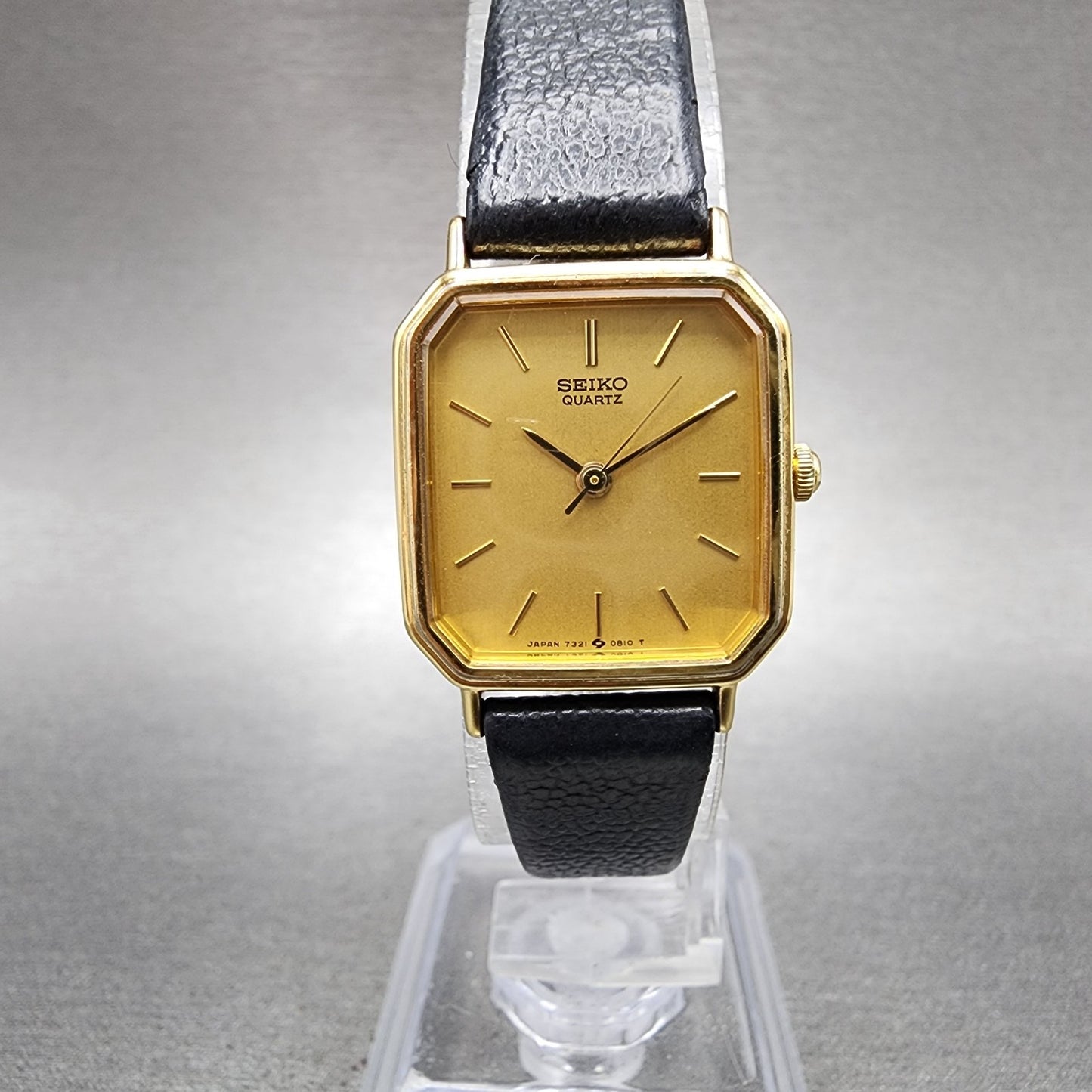 Seiko Watch Women 20mm Champagne Dial Gold Tone Octagon 73215410 New Battery0