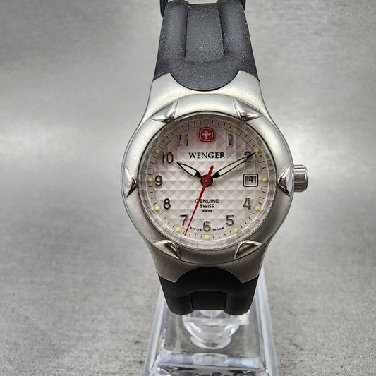 Wenger Dive Watch Women 28mm White Dial Steel Date Round 250.0492 New Battery0