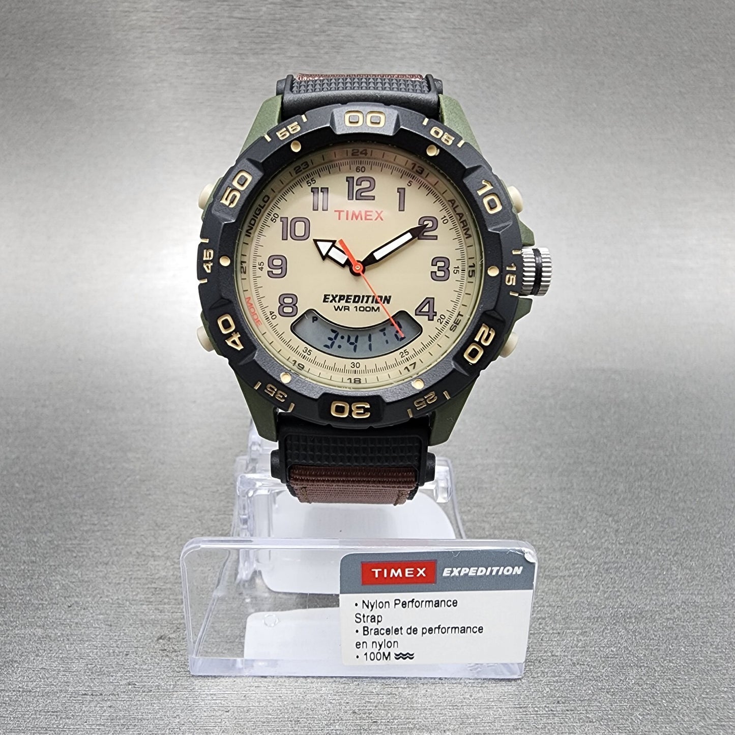 Timex Expedition Watch Men 41mm Brown Dial Green Case Analog Digital T451810