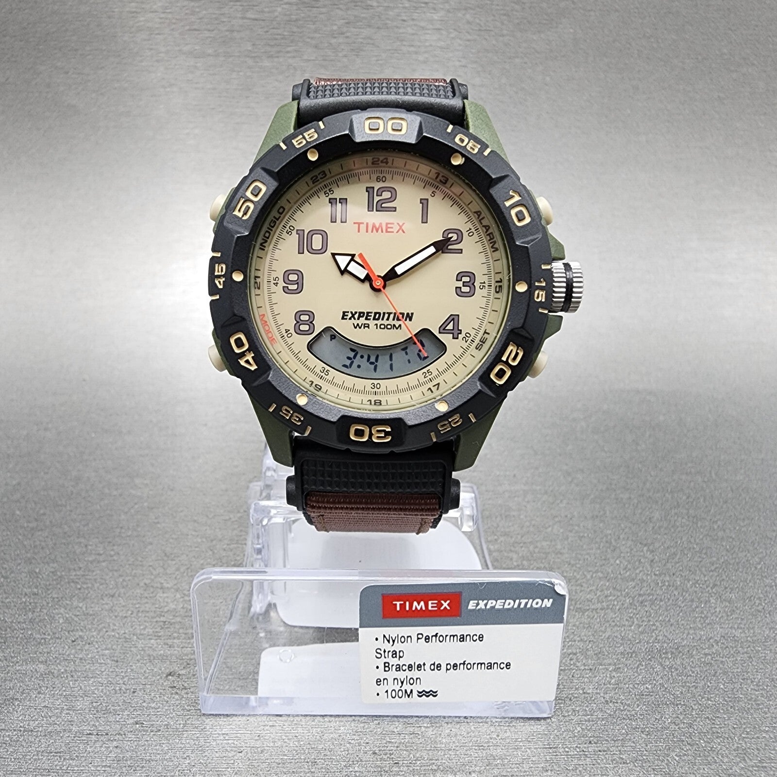 Timex Expedition Watch Men 41mm Brown Dial Green Case Analog Digital T451810