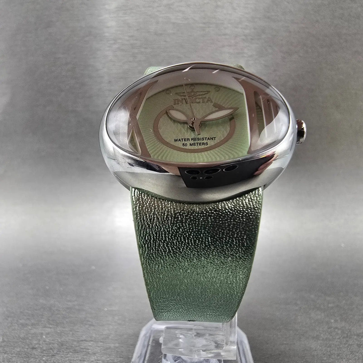 Invicta Watch Women 34mm Green Dial Steel Oval 3208 New Battery Swiss Leather5
