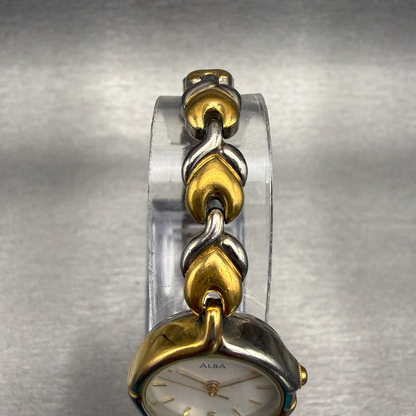 Seiko Alba Watch Women 21mm White Dial Two Tone Round V401-X194 New Battery4