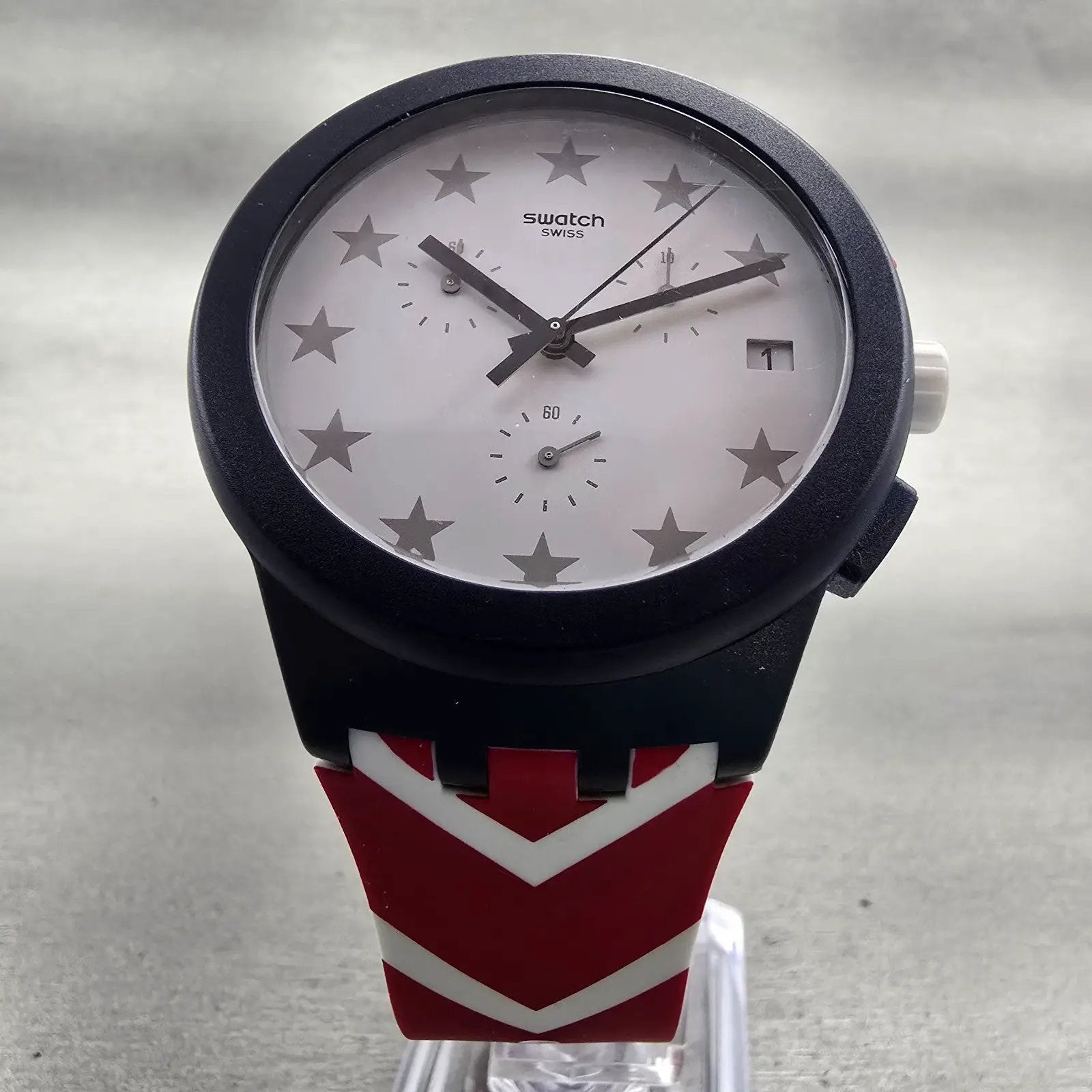 Swatch Free & Brave Chronograph Watch Men White Dial Blue Date SUSZ401 New Batt35
