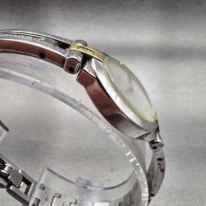 Seiko Watch Women 17mm White Dial Two Tone Oval 1N00-0KG0 New Battery Vintage3