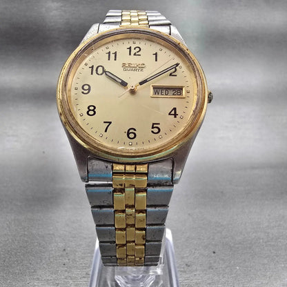 Seiko Watch Men 35mm Champagne Dial Two Tone Daydate Round 7N43-8A39 New Batt5