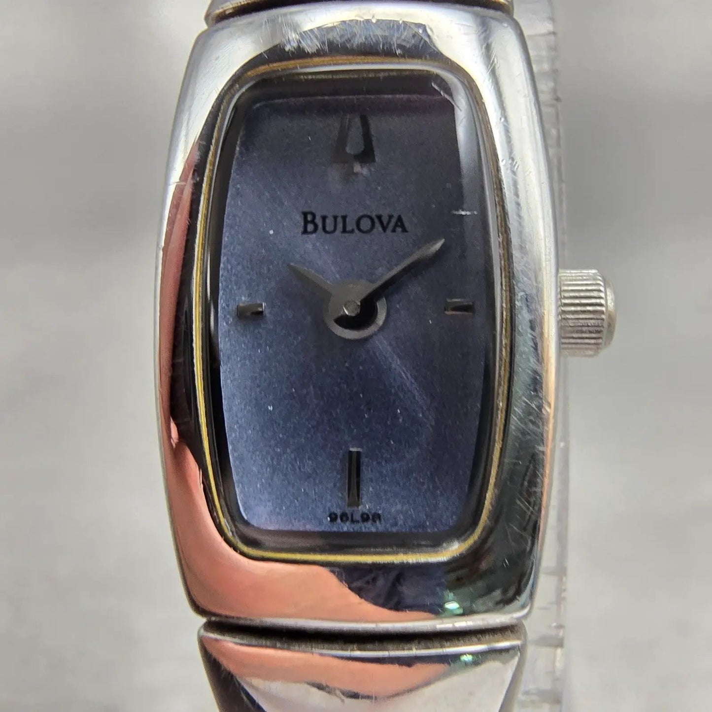 Bulova Watch Women 13mm Blue Dial Silver Tone Rectangle 96L98 New Battery1