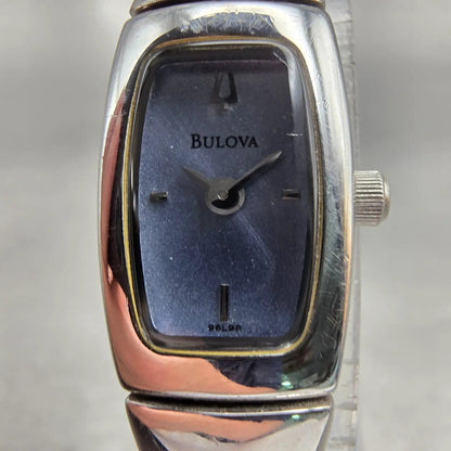 Bulova Watch Women 13mm Blue Dial Silver Tone Rectangle 96L98 New Battery1