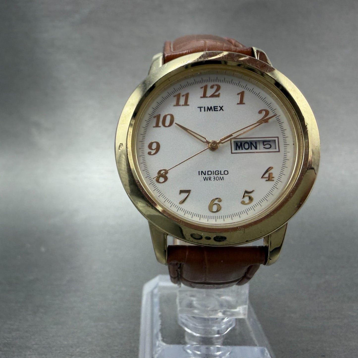 Timex Easy Reader Watch Men 37mm White Dial Gold Tone Round Daydate New Battery5