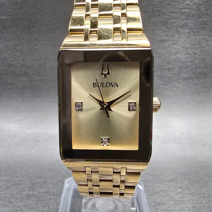 Bulova Futuro Quadra Watch Women 20mm Gold Dial Gold Tone 97P140 New Battery0