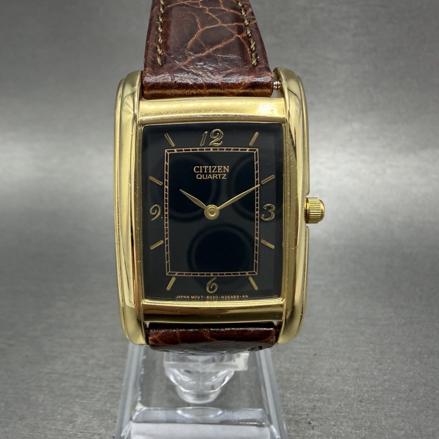 Citizen Tank Watch Men 26mm Black Dial Gold Tone Rectangle 6020-S41908 New Bat Z0