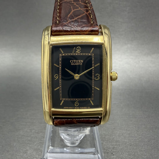 Citizen Tank Watch Men 26mm Black Dial Gold Tone Rectangle 6020-S41908 New Bat Z0