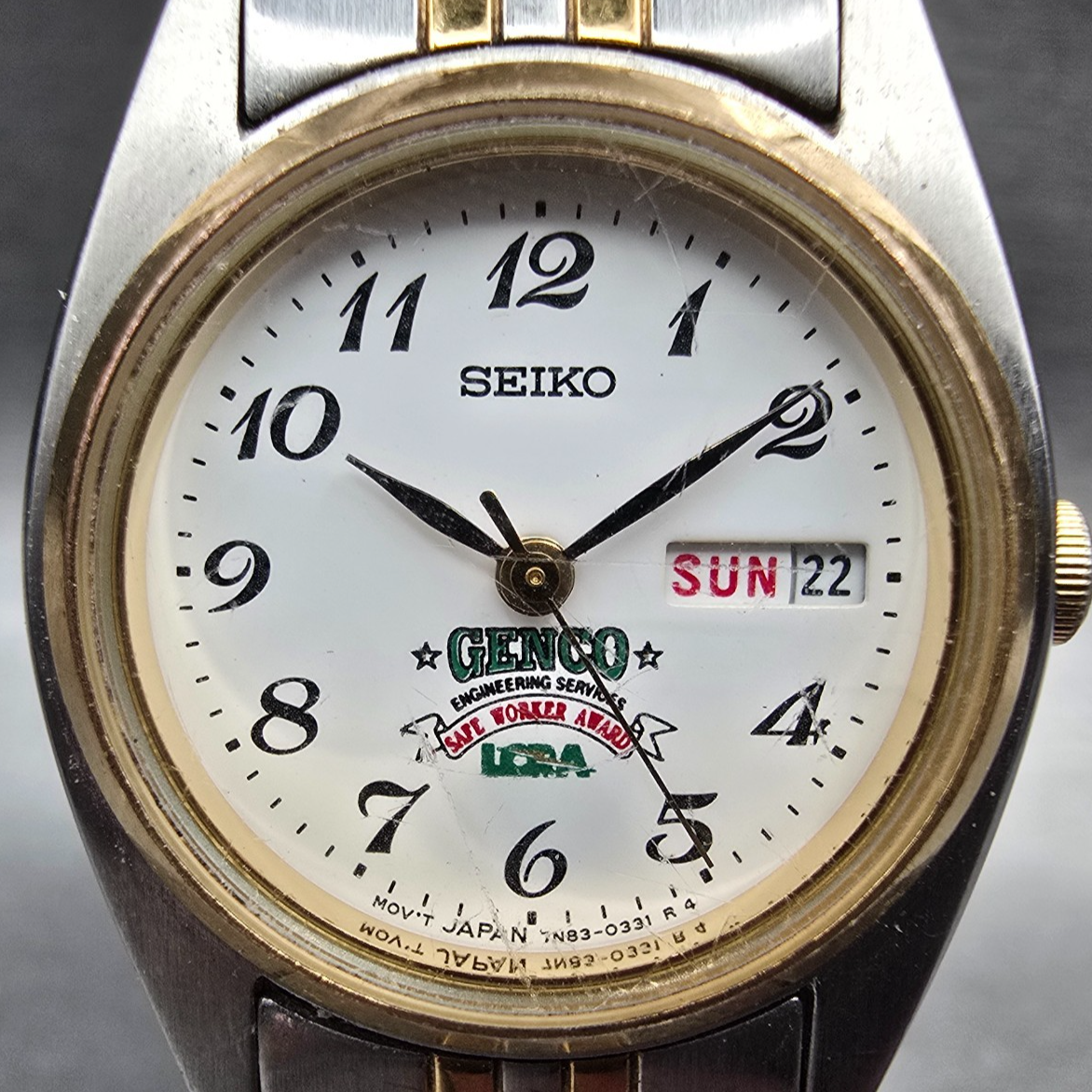 Seiko Watch Women 24mm White Dial Two Tone Daydate Round 7N83-0011 New Battery 51