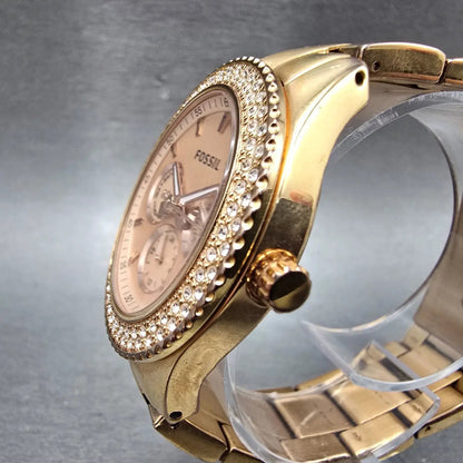 Fossil Stella Watch Women 38mm Pink Dial Rose Gold Tone Daydate ES3003 New Batt2
