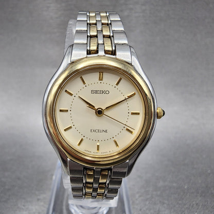 Seiko Exceline Watch Women 25mm Cream Dial Two Tone Round 4J41-0030 New Battery